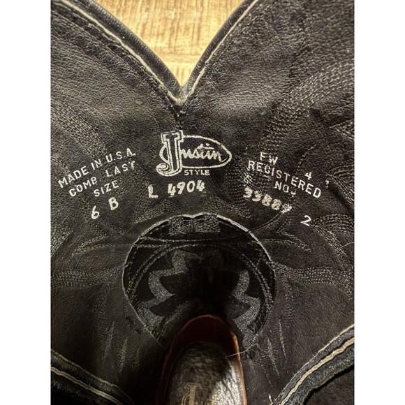 Vintage Justin L4904 Black Leather Snip Toe Cowgirl Boots Made In USA Womans 6B - Picture 9 of 10